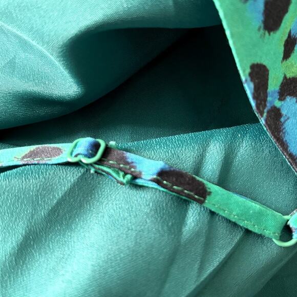 New LPA Revolve Green Leopard Print Mini Dress Women's Size XS Satin Ruffle - Picture 7 of 11